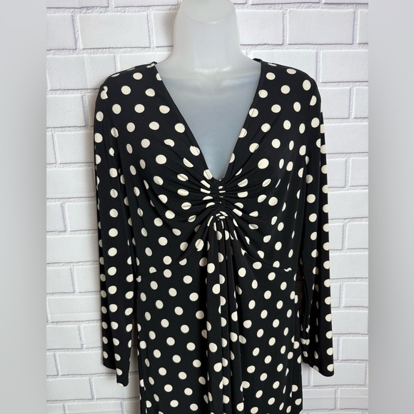 Halston Women's Polka-Dot Long-Sleeve Midi Dress/size L - Picture 8 of 10